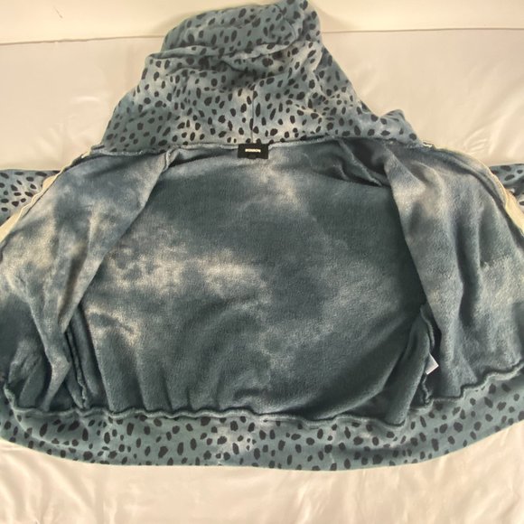 Monrow Hoodie Women XS Cropped Zip Up Cheetah Print Blue Jacket - Picture 6 of 14